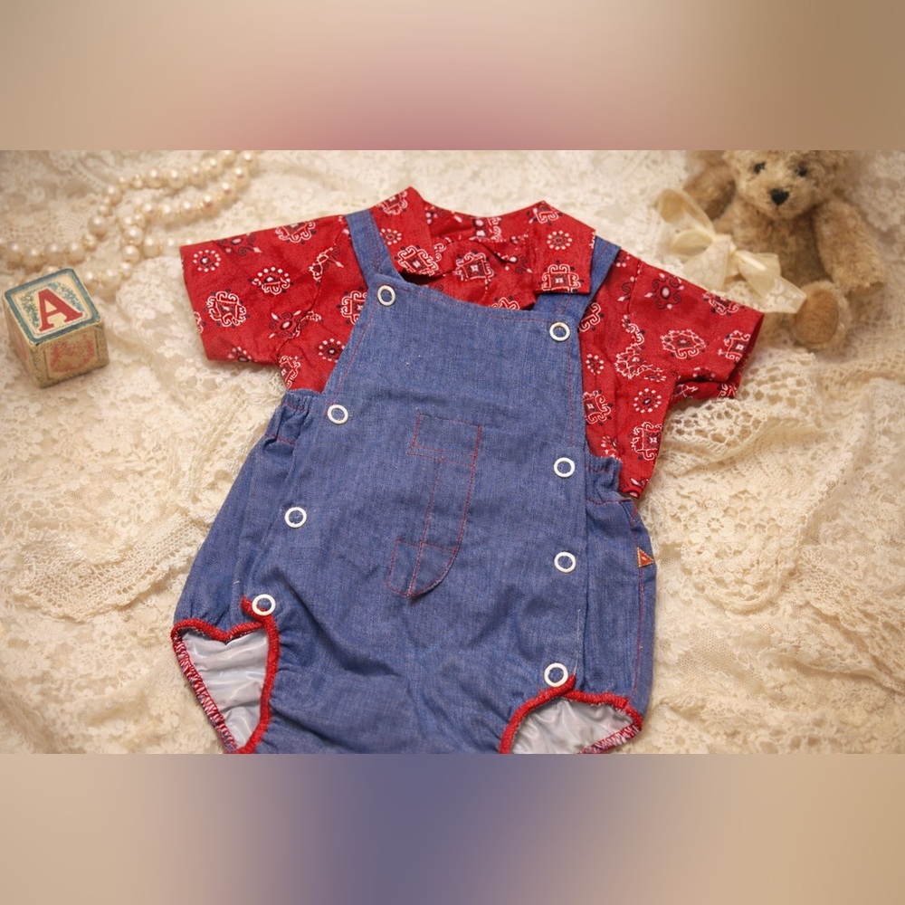 True Vibtage Red, White, and Blue Western Baby Americana Overalls Infant 6m